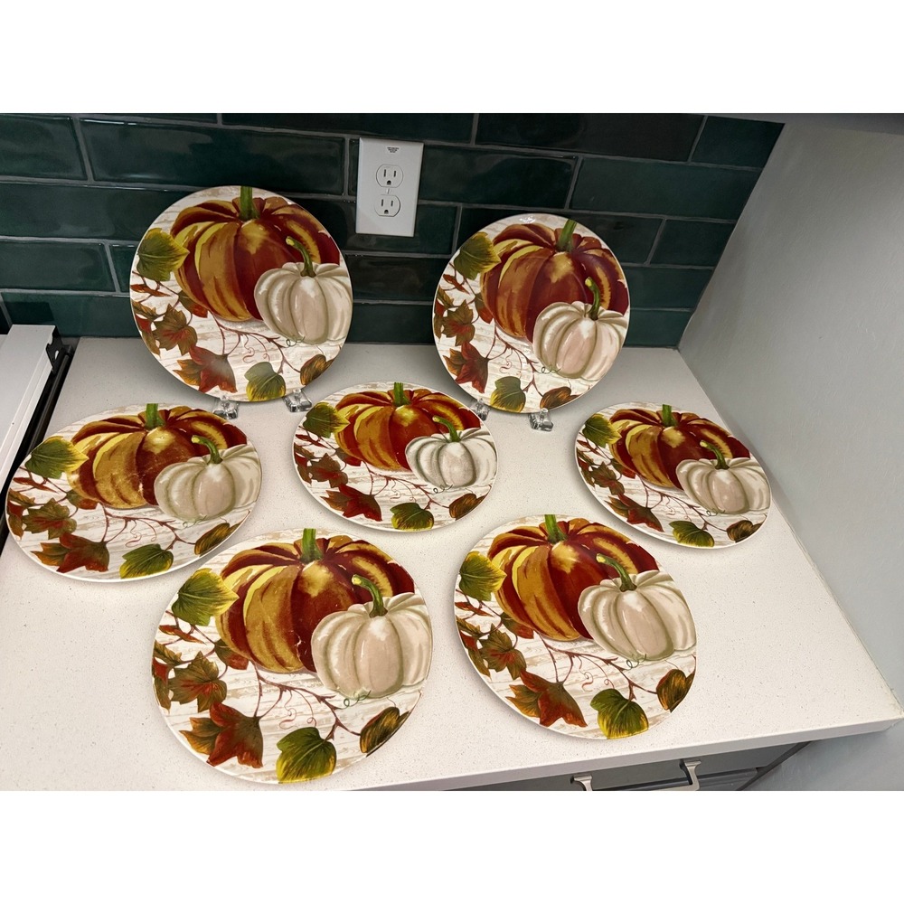 Royal Norfolk Pumpkins 10.5" Dinner Plates Set of 7 Fall Thanksgiving